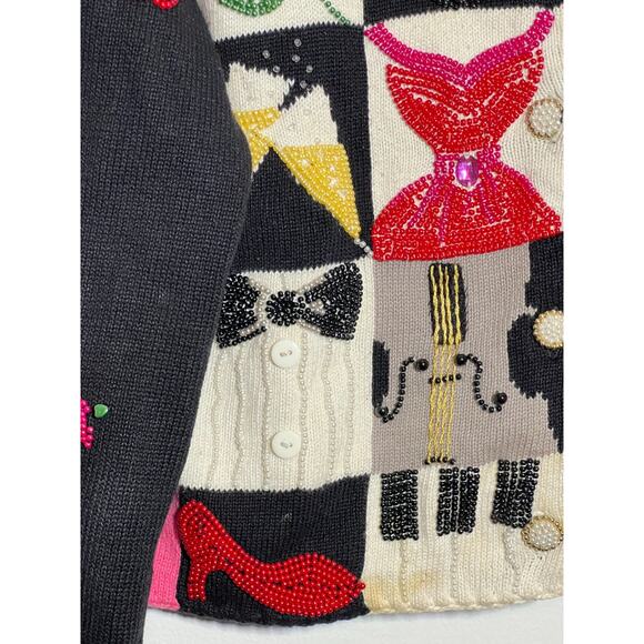 Michael Simon 90s VTG Beaded Novelty Celebration Colorblock Opera NYE Sweater L - Picture 5 of 10
